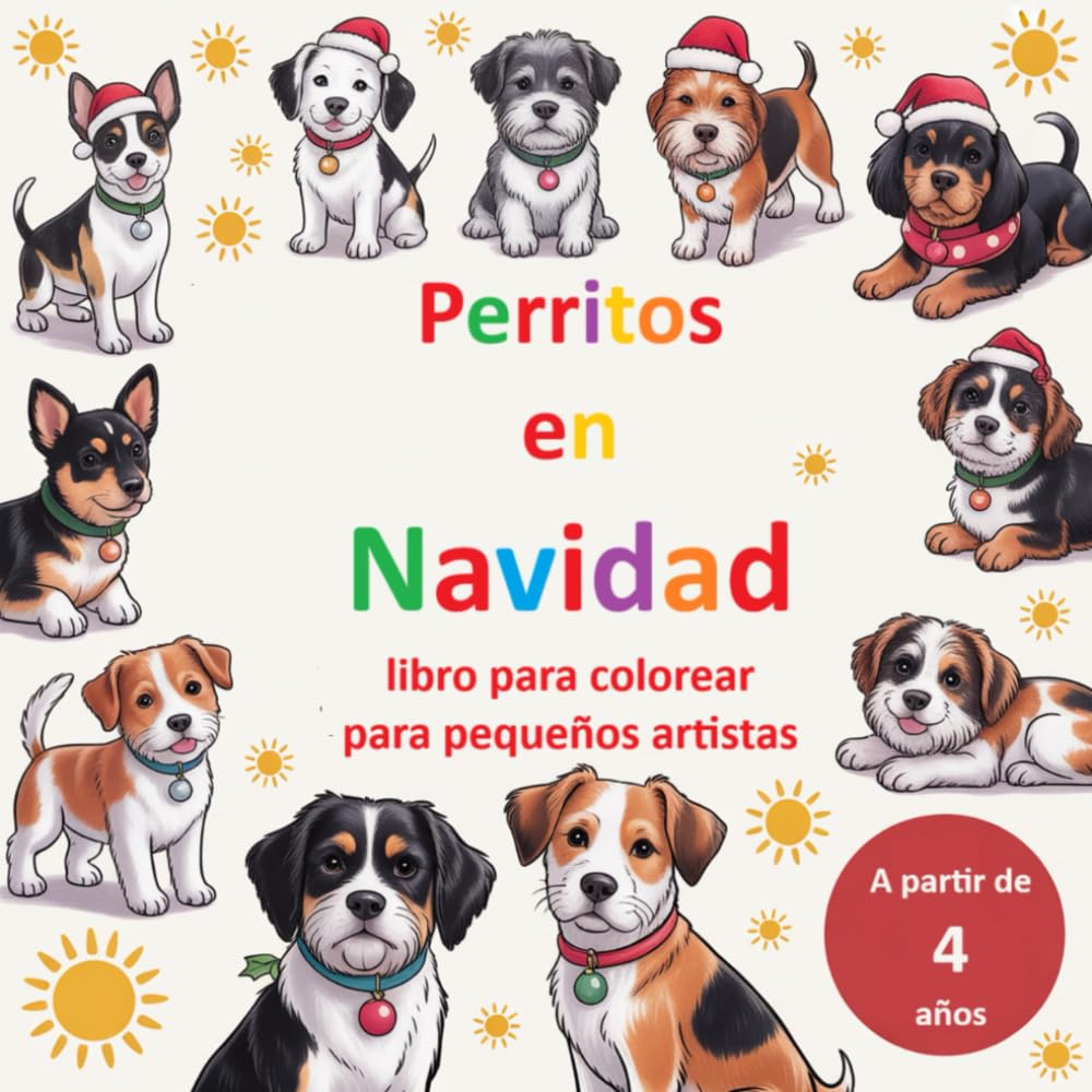 Perritos en Navidad - libro para colorear para pequeños artistas