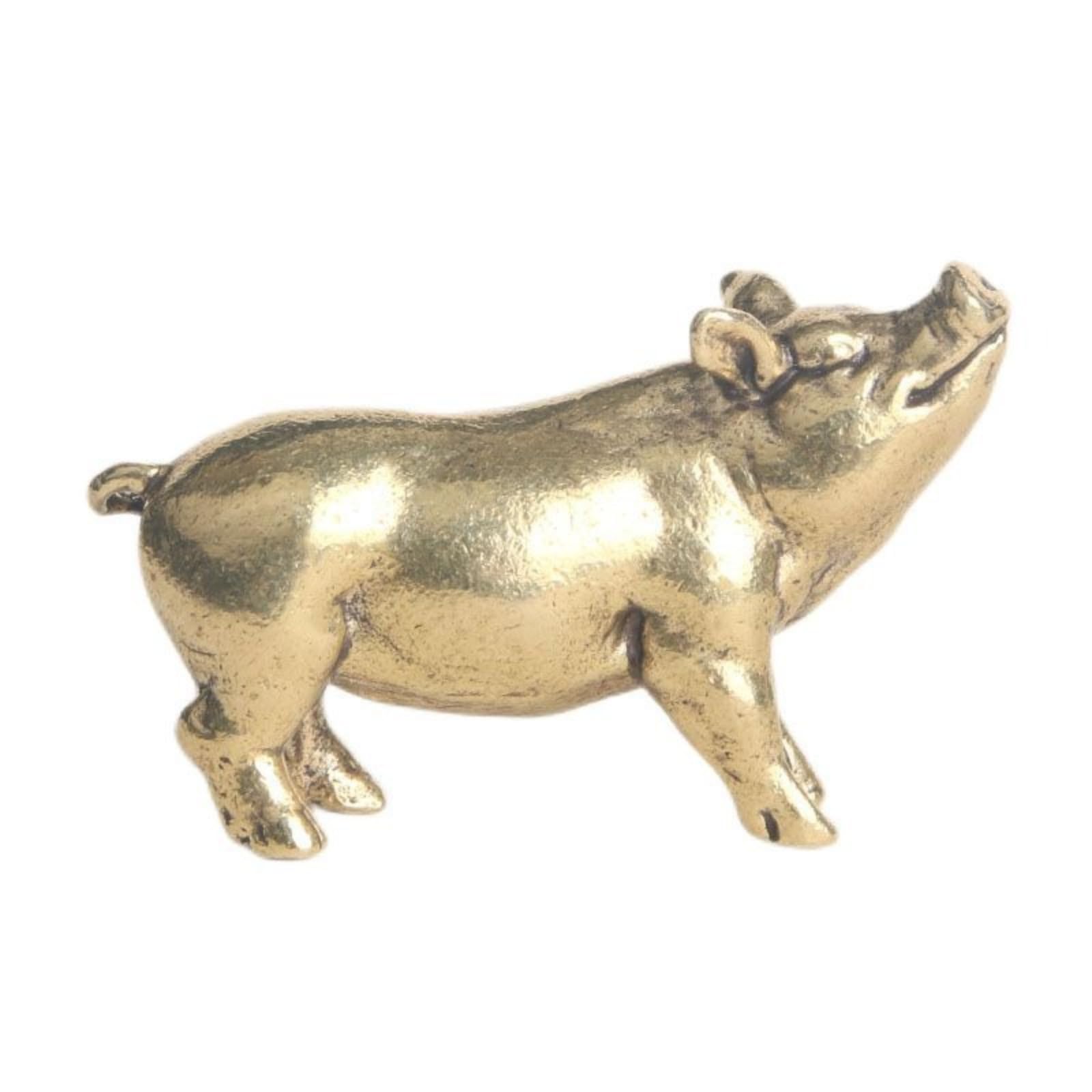AOTTSD Solid Brass Zodiac Pig Statue - Miniature Gold Finish Boar Figurine, Chinese Horoscope Animal Desk Decor & Lucky Gift for Year of The Pig (49mm x 32mm)