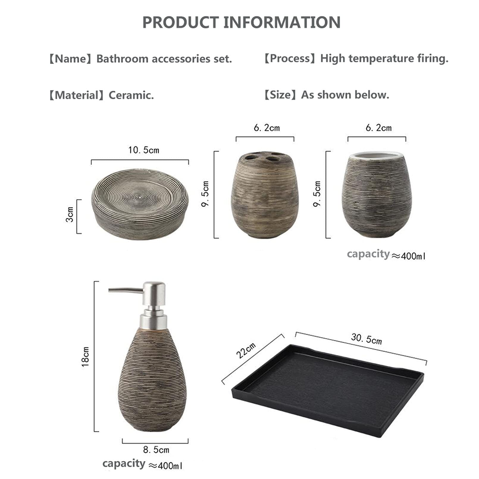 Conjunto De Accesorios De Baño Diseño De Cerámica De 6 Piezas, Baño Conjunto De Decas Baño Dispensador De Jabón De Baño Accesorios De Cuidado Dental Conjunto Accesorios De Baño Regalo,Negro