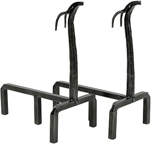 Minuteman International Venado de hierro forjado chimenea andirons par, grafito