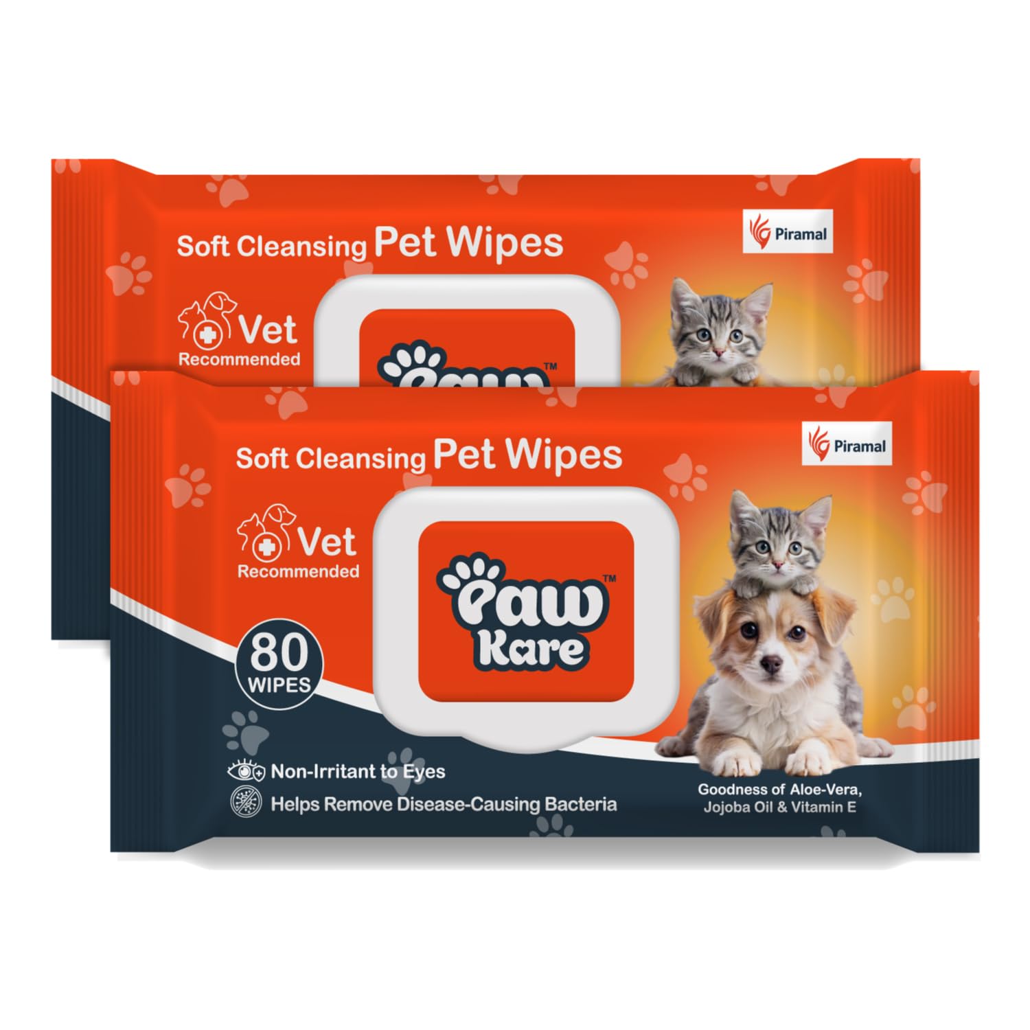 PawKare Pet Wipes for Dogs & Cats | 160 Count | 80 x Pack of 2 | Vet Recommended Grooming Wipes |Alcohol-Free Wet Wipes for Cats & Dogs|Pets Dry Bathing, Paw Cleaning| Aloe Vera, Jojoba Oil, Vitamin E