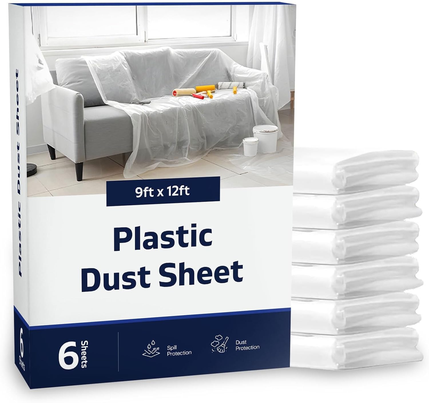 Besto 6Pk Pvc Dust Sheets Plastic Dust Sheets For Decorating Pack Of 6 Painting Sheets Drop Cloth Polythene Sheeting Large Plastic Sheets To Cover Furniture, Floor & Diy Projects
