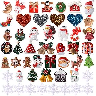 VINFUTUR 50pcs Christmas Resin Embellishments Flatback Christmas Ornaments for Scrapbooking DIY Phone Case Hairpins Christmas Miniature Resins Decorations