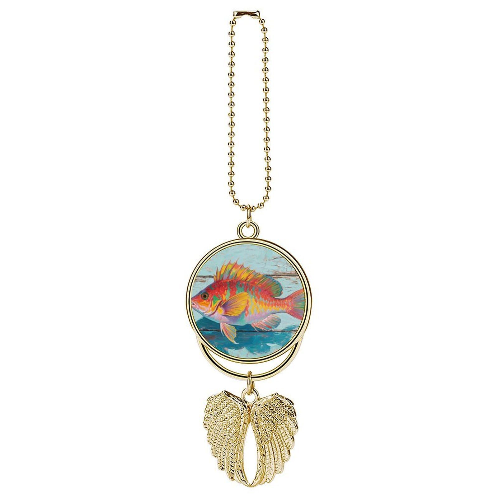 Fish Car Charm, Alloy Rear View Mirror Pendant, Bling Funny Car Hanging Ornament Gift for Women Men, Car Pendant Lucky Auto Interior Decoration Accessories Golden-Style