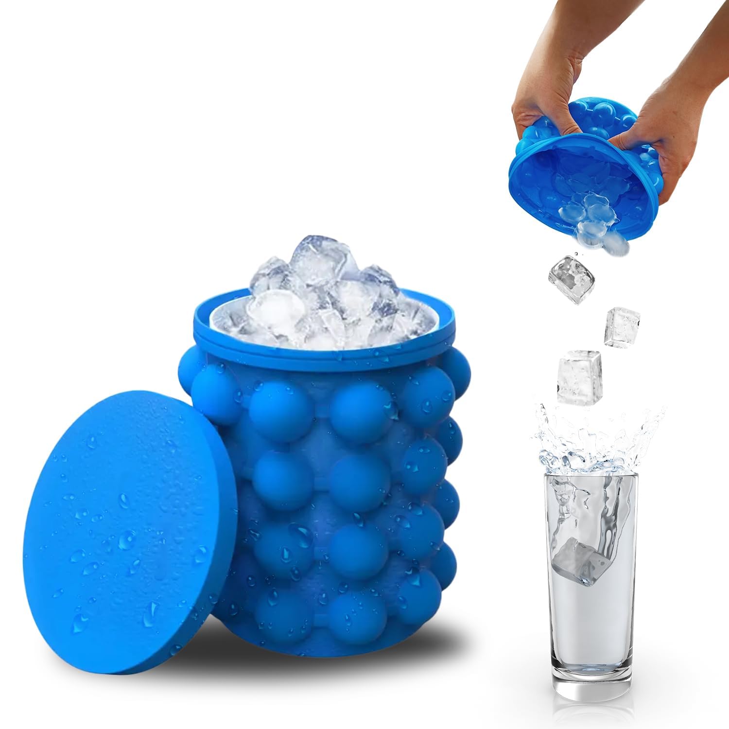 Unique Ice Cube Maker Silicone Ice Bucket & Ice Mold with Lid, Makes Small Size Nugget Ice Chips for Soft Drinks, Whiskey, Cocktail, Wine On Ice, Crusher Ice Maker Cylinder Ice Tray