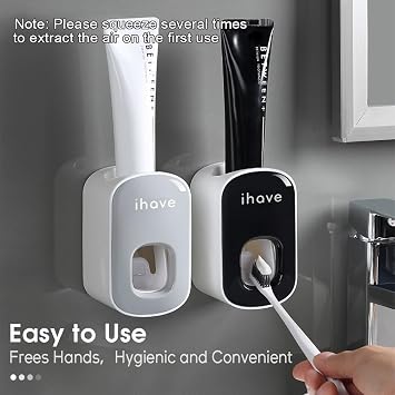 iHave Toothpaste Dispenser Wall Mount for Bathroom Automatic Toothpaste Squeezer (Grey)