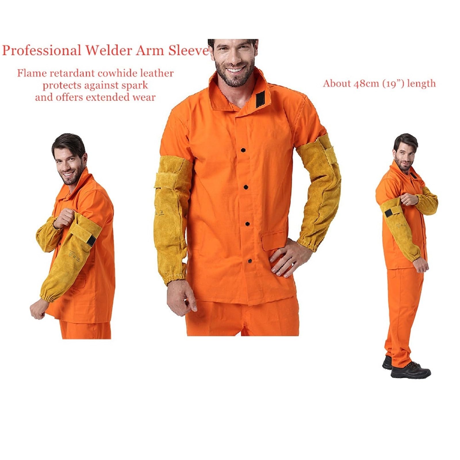Mangas de soldador Manga de brazo soldador profesional 48 cm y 19 pulgadas, piel vacuno servida, for protección soldadura