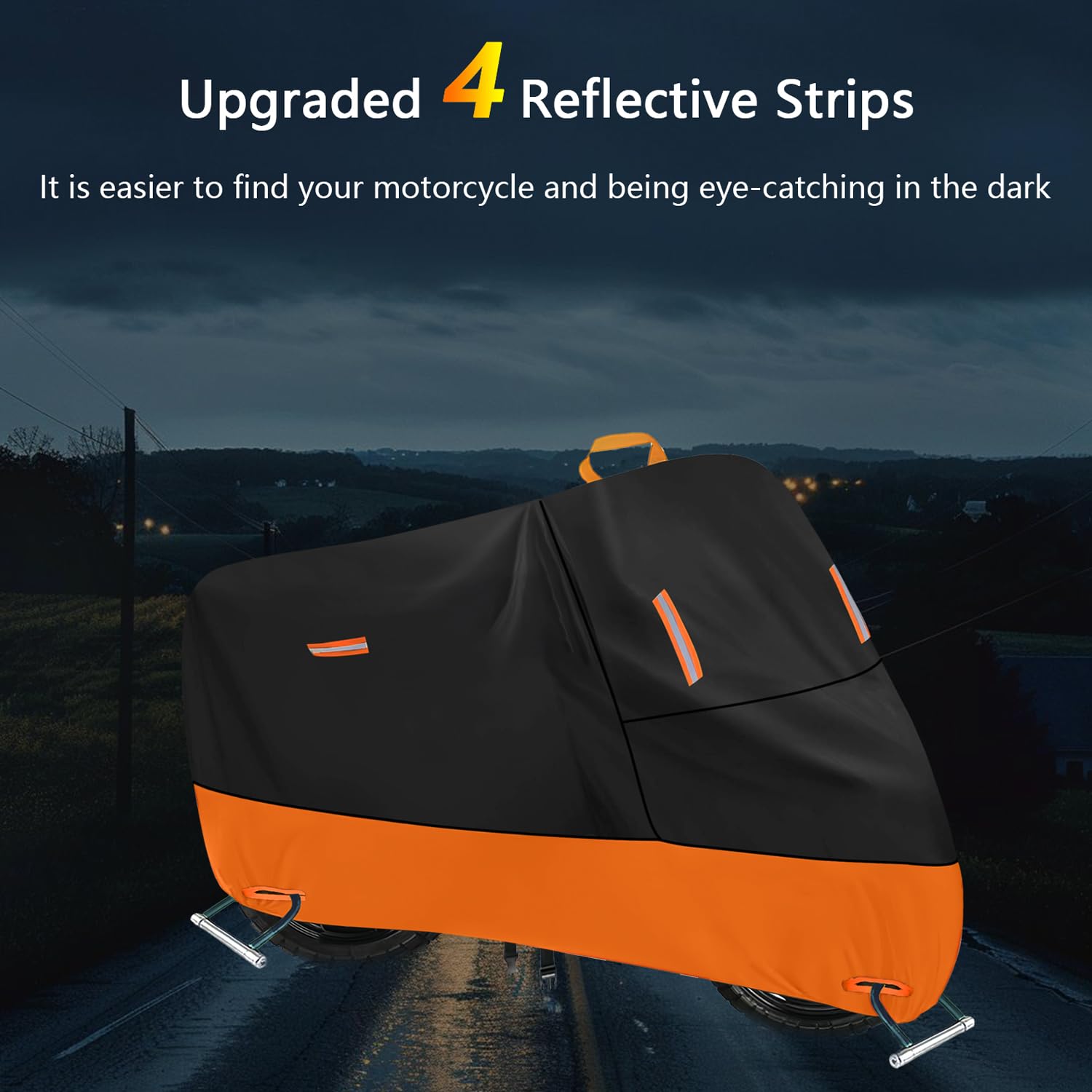 300D Waterdichte Motorhoes Buiten, Motorfietshoezen Regen UV Stofbescherming met 5 Reflecterende Strips en 2 Slotgaten, 1 Handgreep en 1 Opbergtas voor Motor Scooter Bromfiets (L: 220 x 95 x 110 cm