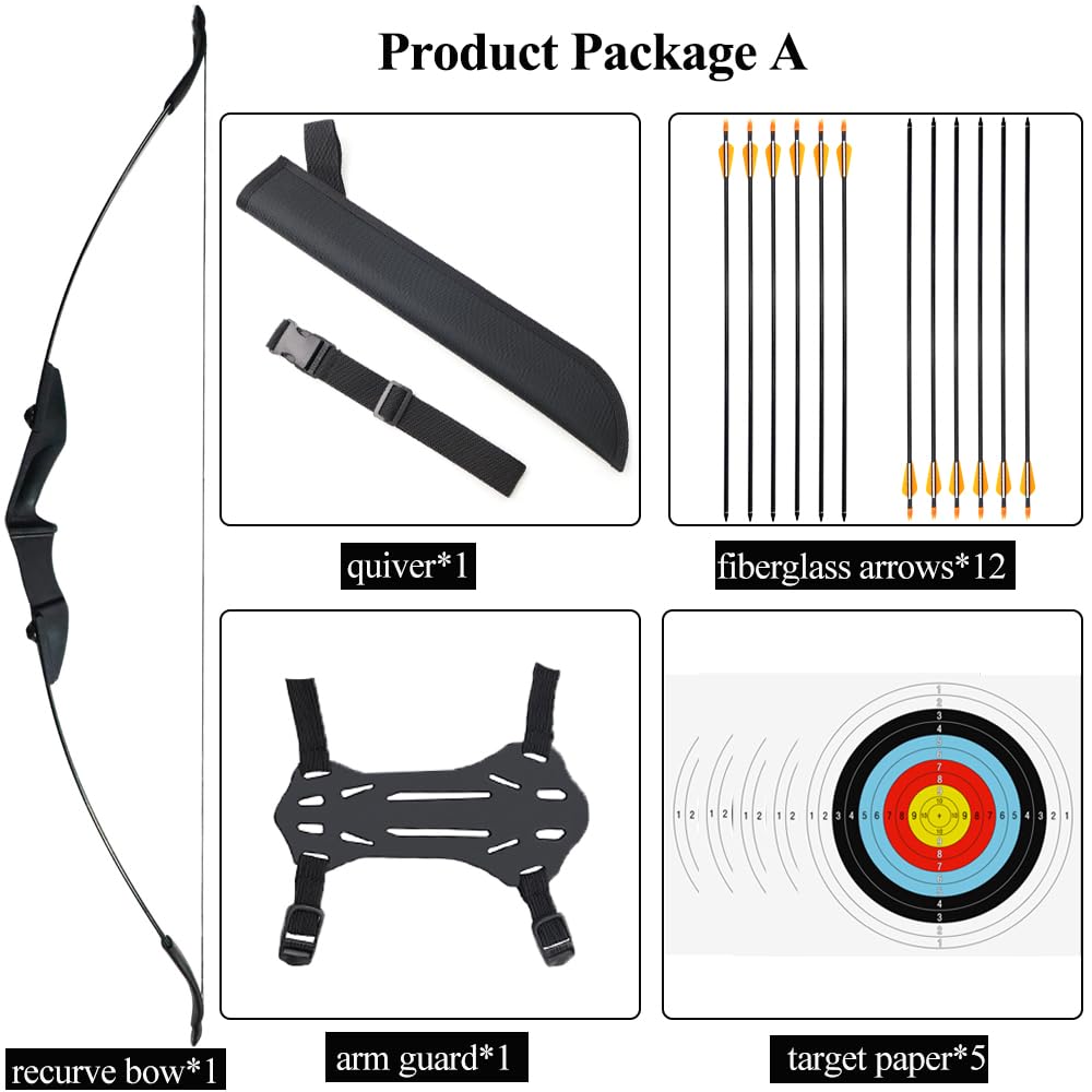 Set Arco e Arrow Recurve per Adulti, Set Tiro con Arco Recurve Archi Takedown 40 libbre per Principiante e Gioventù per Premi all'aperto da Backyard