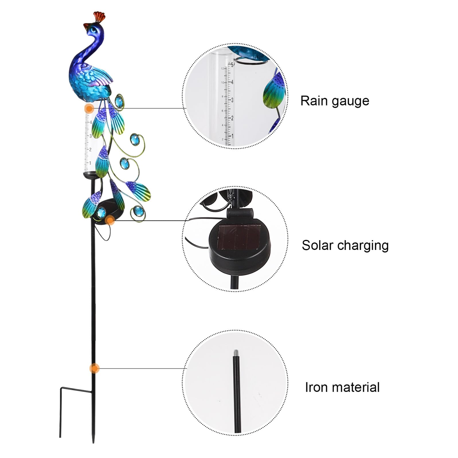 Lumière Solaire Paon en Fer pour Jardin et Pelouse, Stable | Charge Solaire, Étanche, Usage Multiple, Style Rétro Simple, pour Jardins et Pelouses, 1 Pièce