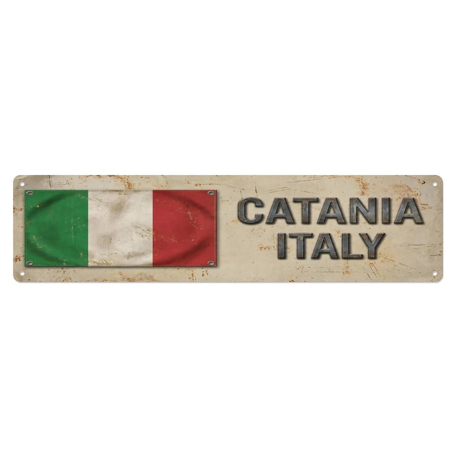 Vintage Catania Italy Flag Decor Rustic Travel Metal Tin Sign
