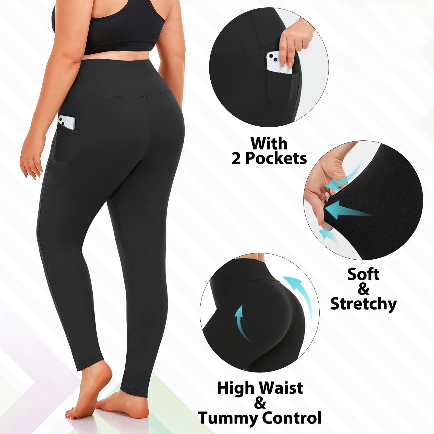 MOREFEEL Leggings con Tasche da Donna, a Vita Alta, Controllo della Pancia, Allenamento, Sollevamento dell'anca, Pantaloni da Yoga Activewear