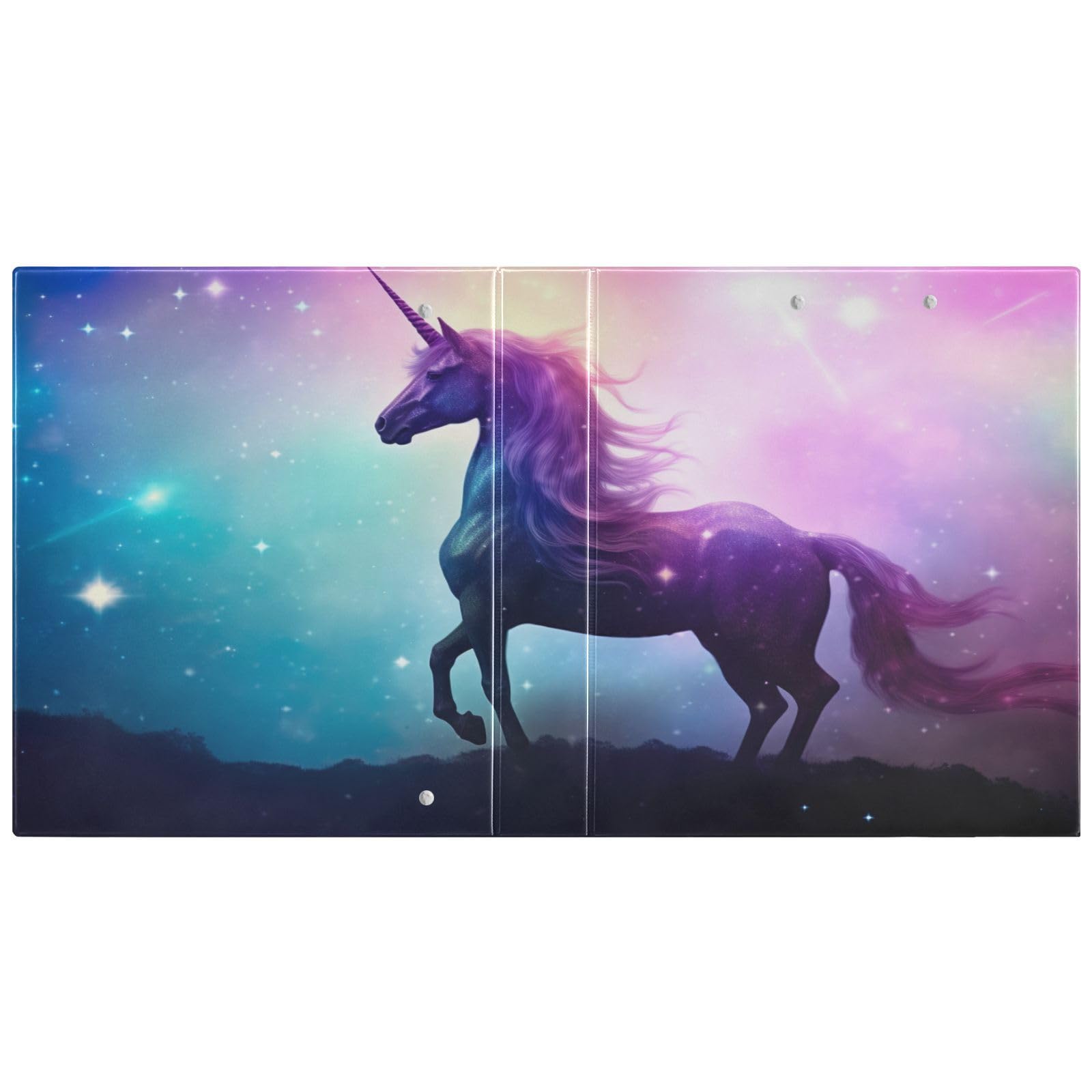 SKYSHU Unicorn - Raccoglitori a 3 anelli rotondi con 3 tasche interne trasparenti in PVC, impermeabili, robusti, con clip in metallo antiscivolo, raccoglitori versatili per 200 fogli, confezione da 2