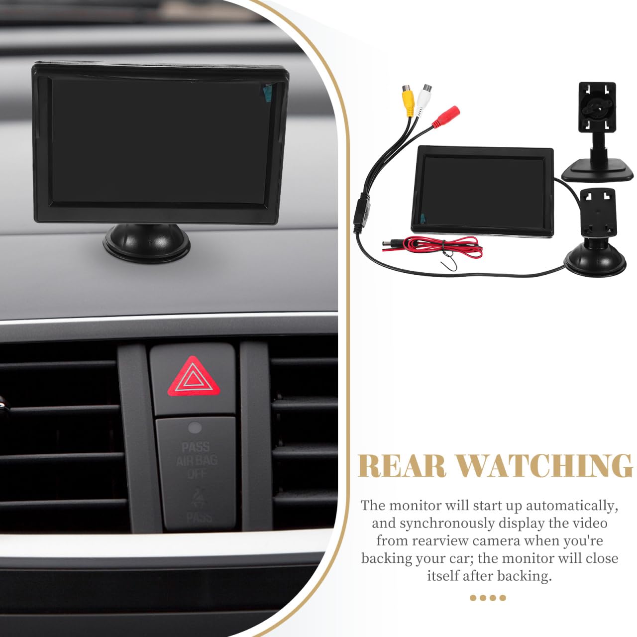 MAGICLULU Moniteur Miroir Tft LCD pour Voiture Écran Couleur avec Entrées Montage Ventouse ou Adhésif Compatible Caméra de Recul et Système de Stationnement