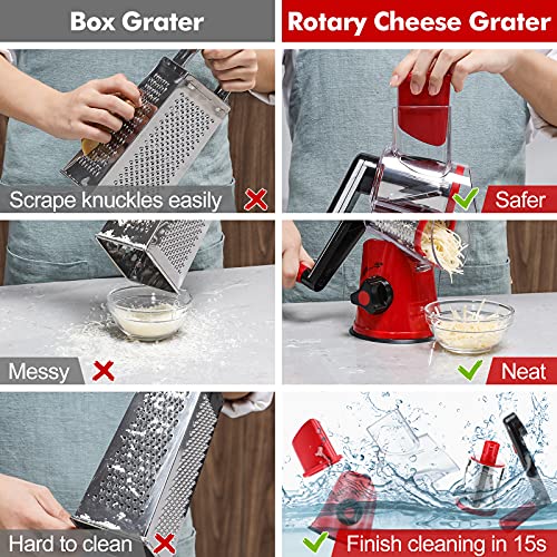GDL Cheese Grater Rotary, Vegetable Slicer with 3 Interchangeable Drum Blades,Grater Kitchen Fast Cutting for Time Saving, Rotary Grater Suitable for Vegetable, Fruit, Nut, etc. - Image 6