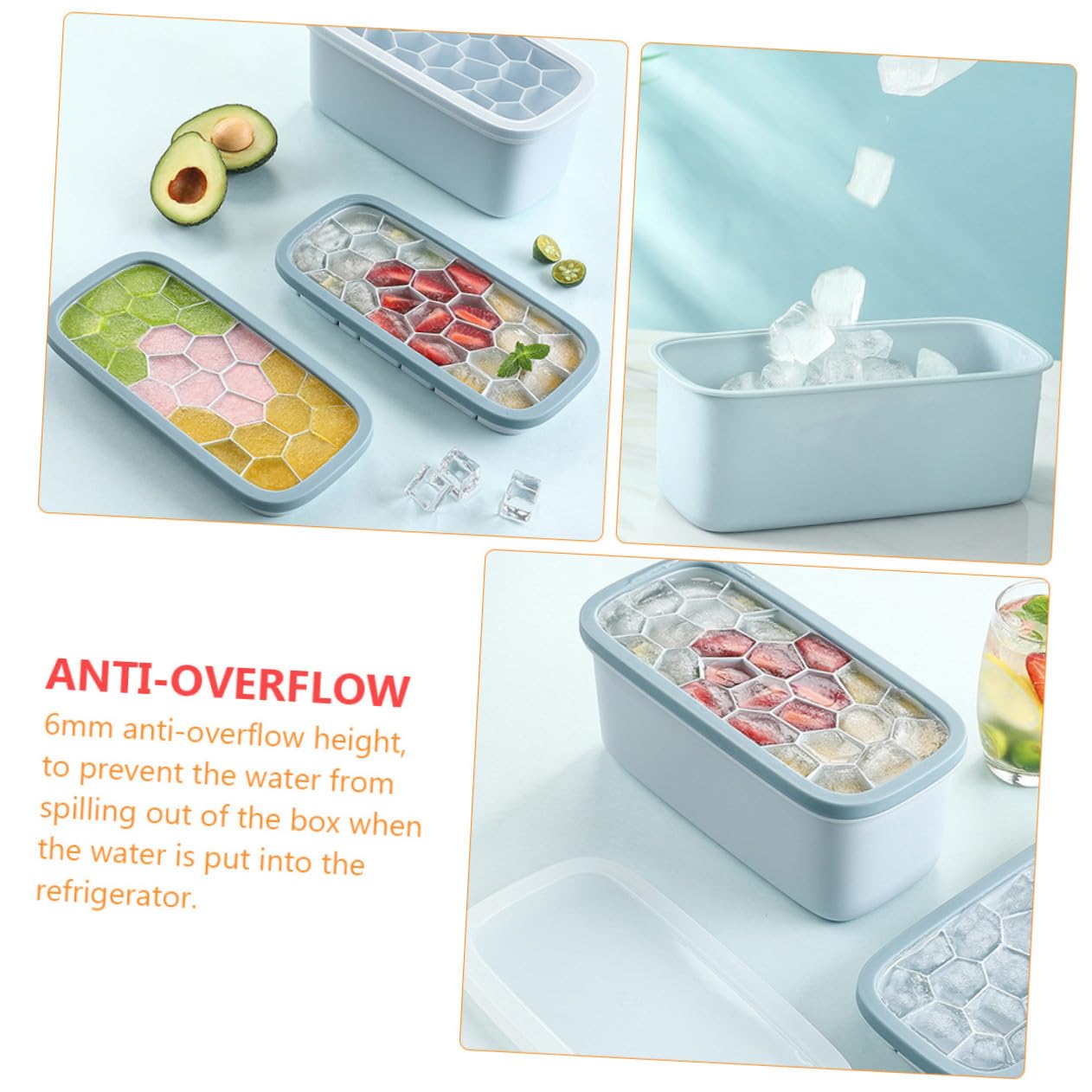 Molde para Hielo de Silicona con Tapa DIY para Cubitos y Polos Reutilizable y Práctico para Hogar Bar y Restaurante Cubitera Antiderrames Color Azul