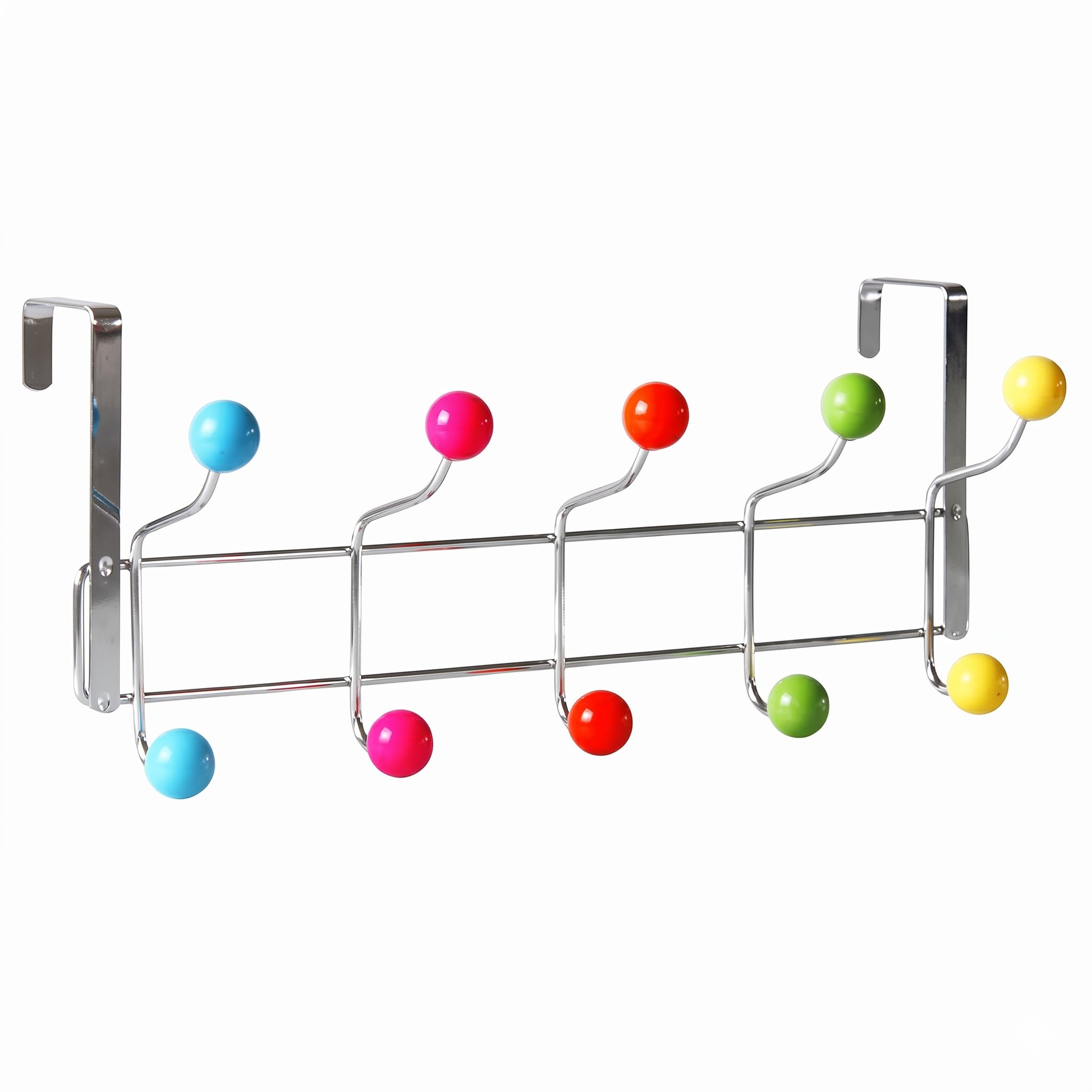 Fairy Trends Metal Over Door Coat Hook Rack, 10 Hooks, 40cm Multicolour Ball Hooks Door Hanger for Clothes Towels, Bags
