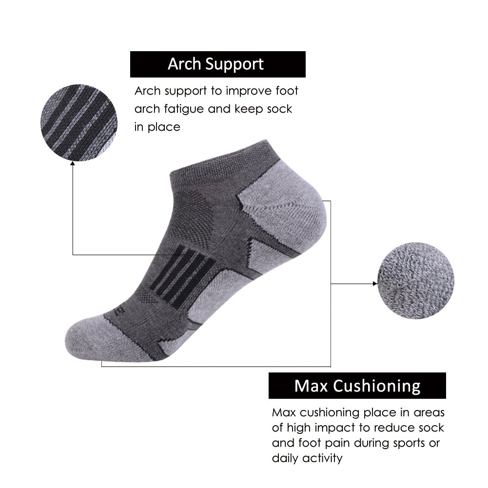 JOYNÉE Calcetines deportivos para correr para hombre, 6 unidades, acolchados, de corte bajo, Grey 1(6 Pares), Shoe Size: 6-12