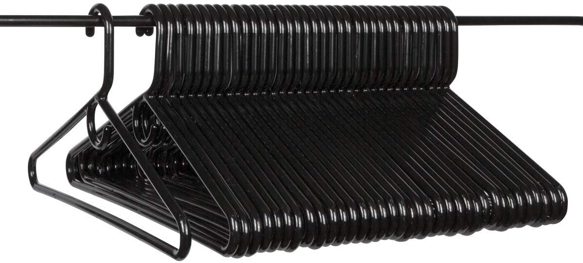 Plastic Hangers HD Heavy Duty, 24 Pcs. Black Color, Made in USA, 3/8” Thickness, Durable, Tubular, Lightweight, for Clothes, Coat, Pants, Shirts, Dress, Suits & More, BFSEALS
