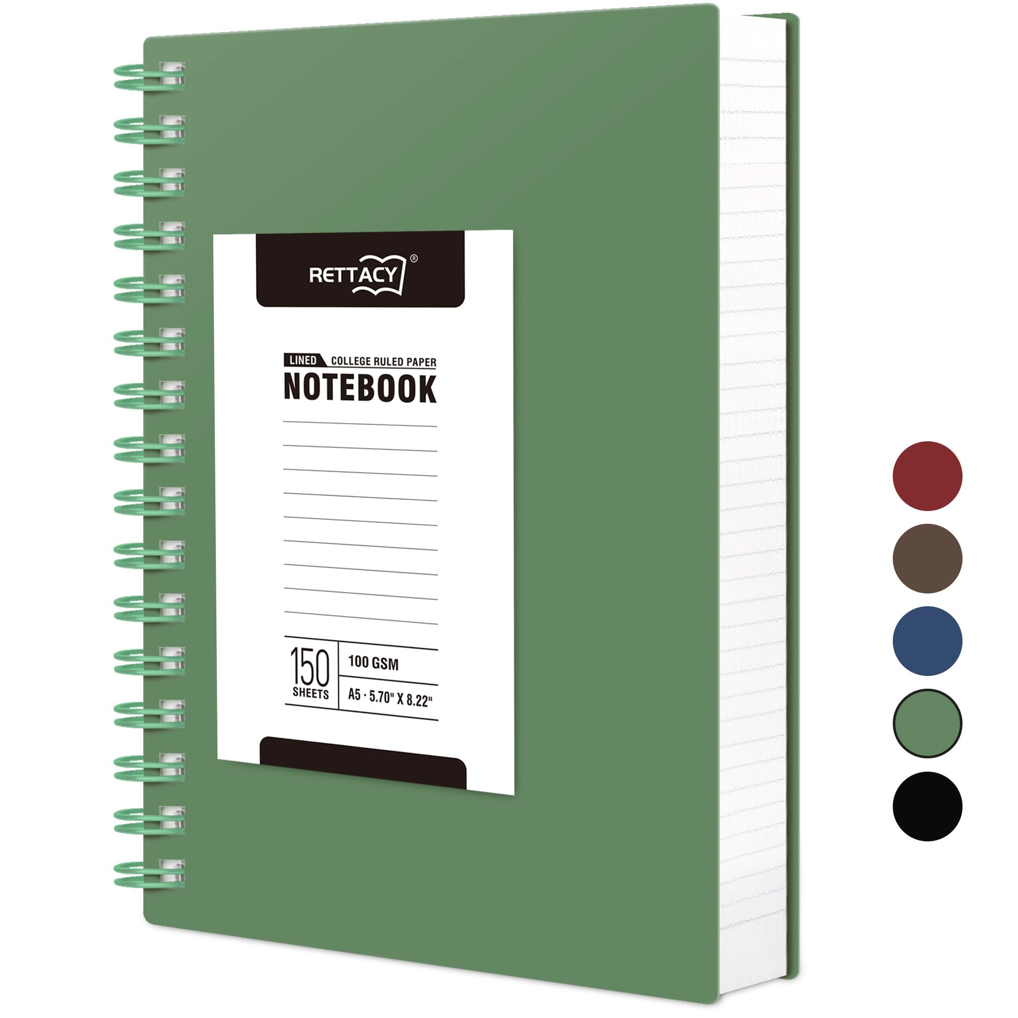 RETTACY A5 Notebook, Notepad, Wirebound Spiral Notebooks 300Pages /150 Sheets for Writing,100gsm College-Ruled Paper
