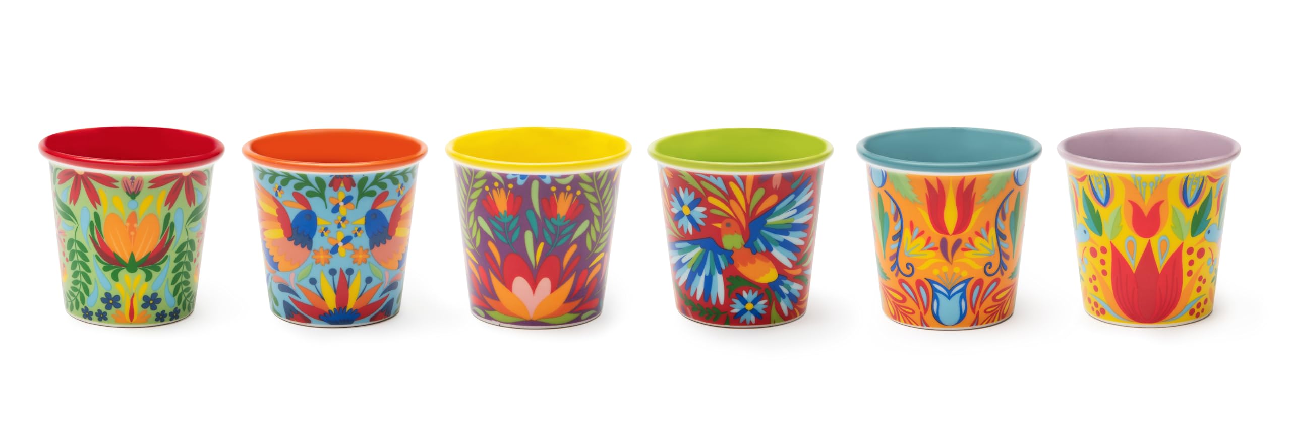 Excelsa Mexican Flowers Set 6 Bicchierini da Caffè, Porcellana, Capacità 90 ML., Decori Assortiti