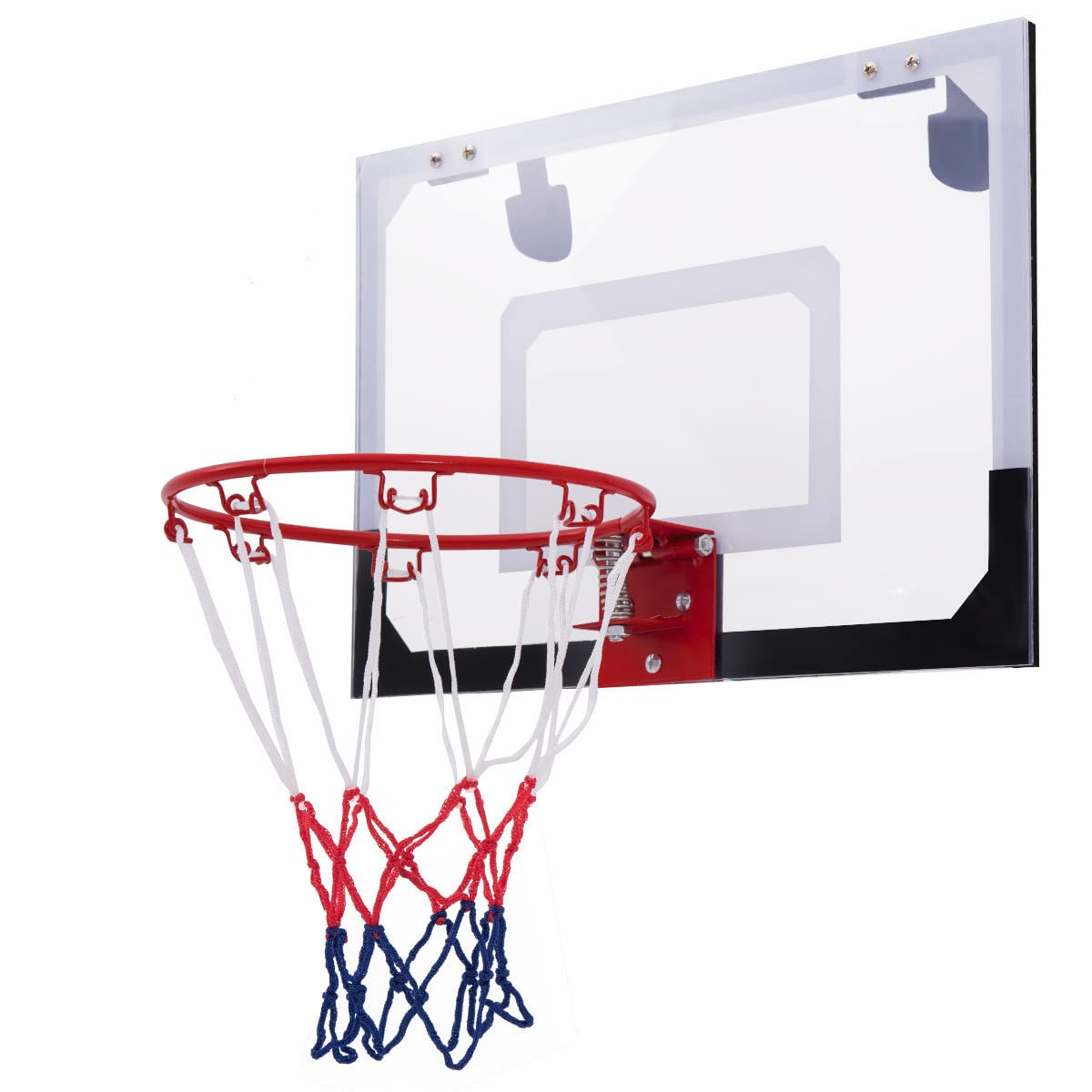 GYMAX Basketball Hoop and Backboard Set, Door Mounted Basketball Backboard, Indoor Ball Games for Kids Adult, 45 x 30cm, Black+White
