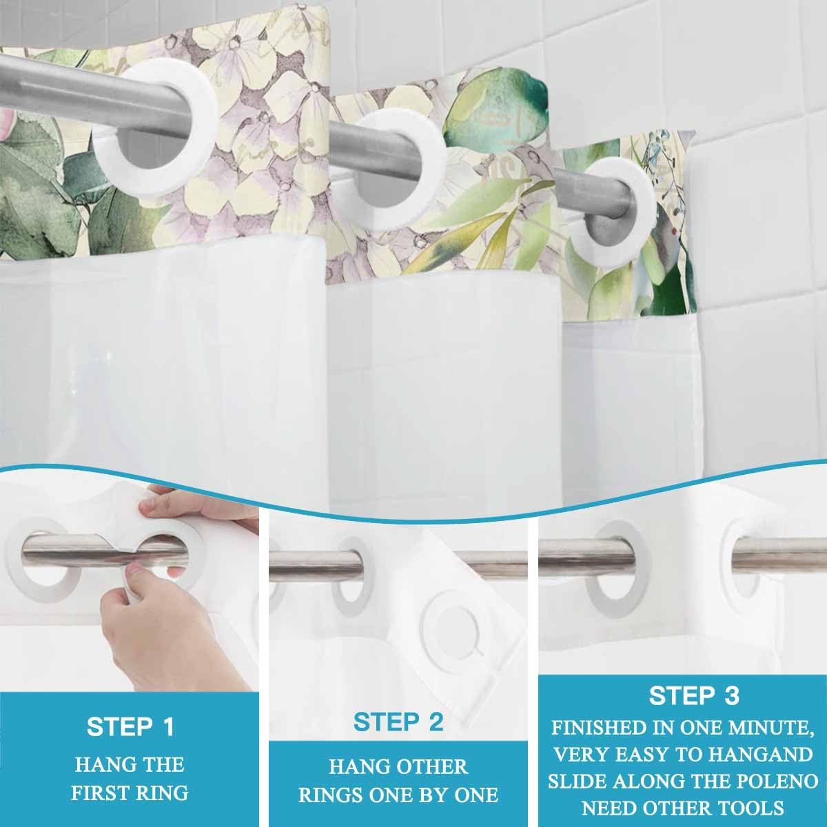 Botanical No Hook Shower Curtain with Snap in Liner Waterproof Fabric Shower Curtain Set for Bathroom Farmhouse Spring Plants Flowers Retro Lettering Background Shower Curtain with Sheer Top72"x72"