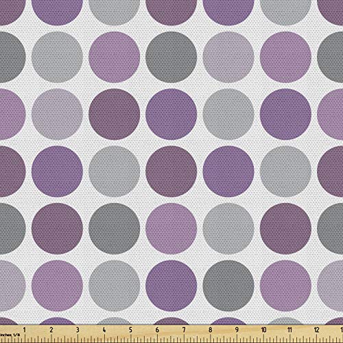 Lunarable Purple and Grey Fabric by The Yard, Big Polka Dots in Retro Style Shades and Symmetrical Compoistion, Decorative Fabric for Upholstery and Home Accents, 3 Yards, Purple Lilac