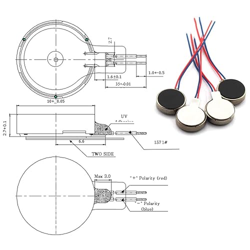 Miniatura 2 de DZS Elec 4 piezas Mini motor de vibración con cable de plomo de 1.378 in de longitud DC 3 V 85 mA 12000 rpm motor plano tipo botón para teléfono