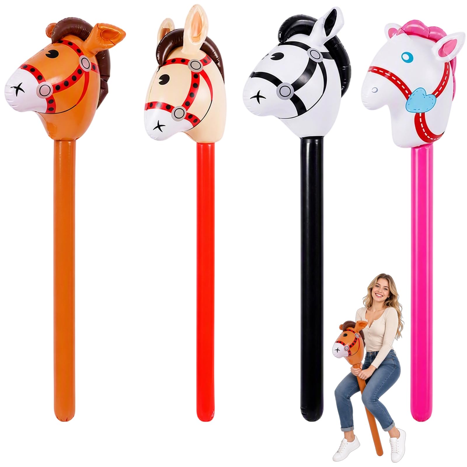 PYuWejn 4 Pcs Inflatable Hobby Horse, Plastic Horse Toy Stick 95cm Length
