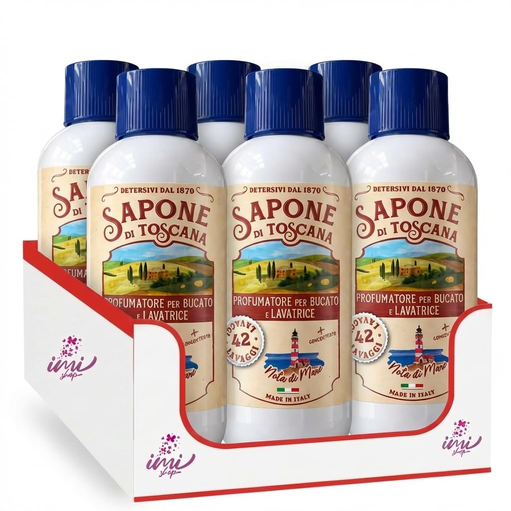 Sapone di Toscana Profumatore per Bucato Concentrato Nota di Mare, 6 Flaconi da 250 ml, 42 Lavaggi, Made in Italy (6 Unita)