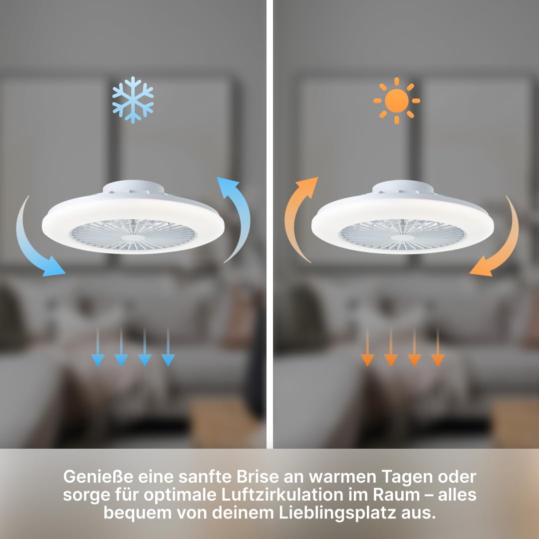 Brilliant LED Deckenleuchte mit Ventilator, 49 cm Ø – RGB Frontlicht & CCT Zentralbeleuchtung, inkl. Fernbedienung, dimmbar & Farbwechsel