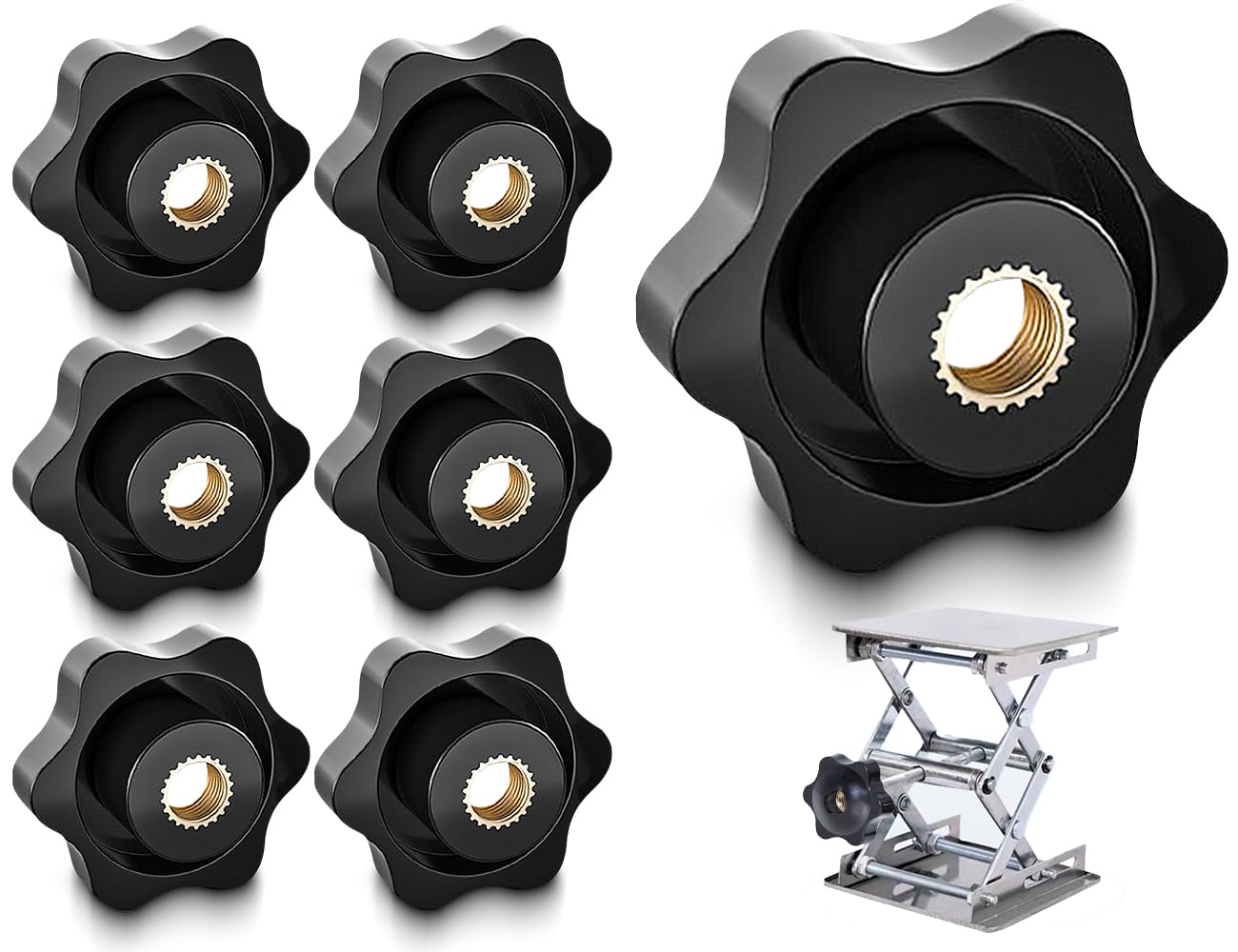 Confezione da 6 dadi con maniglia a stella M6,vite zigrinata con filettatura interna in ottone,dado ad alette tipo avvitamento M6,filettatura zigrinata,vite con maniglia stella diametro 32 mm