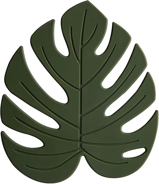 Silicone Trivet Mat Set of 2, Monstera Pot Holder Hot Pads for Table & Countertop, Soft Rubber Multi-Use Trivets for Pots & Dish, Non Slip Coasters (Large)