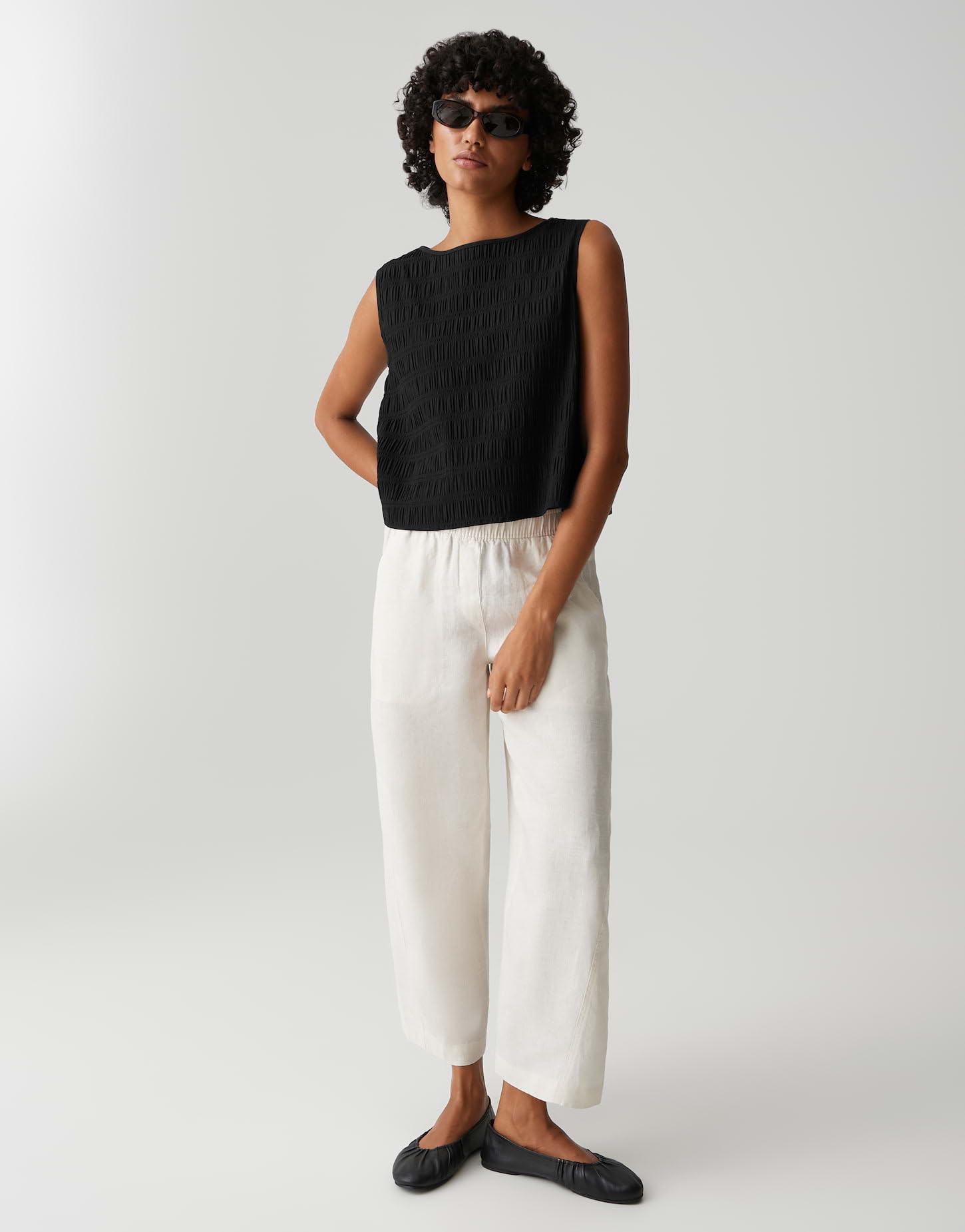 OPUS Damen Blusentop | Blusentop mit gesmokter Textur Regular Fit