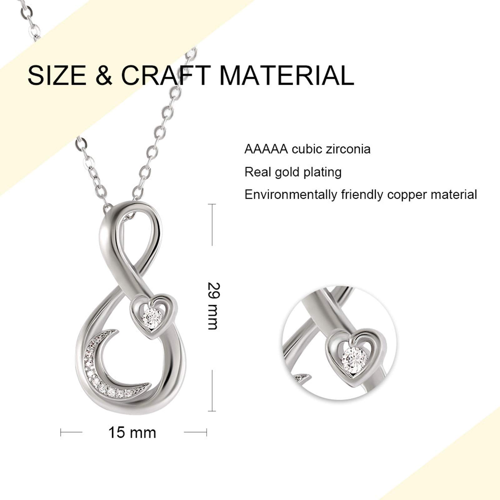 KnSam Collar de plata para hombre con colgante, cadena de plata para hombre, con 8 corazones y luna de circonitas, chapado en oro, joyas para mujeres y niñas, plata, Cobre