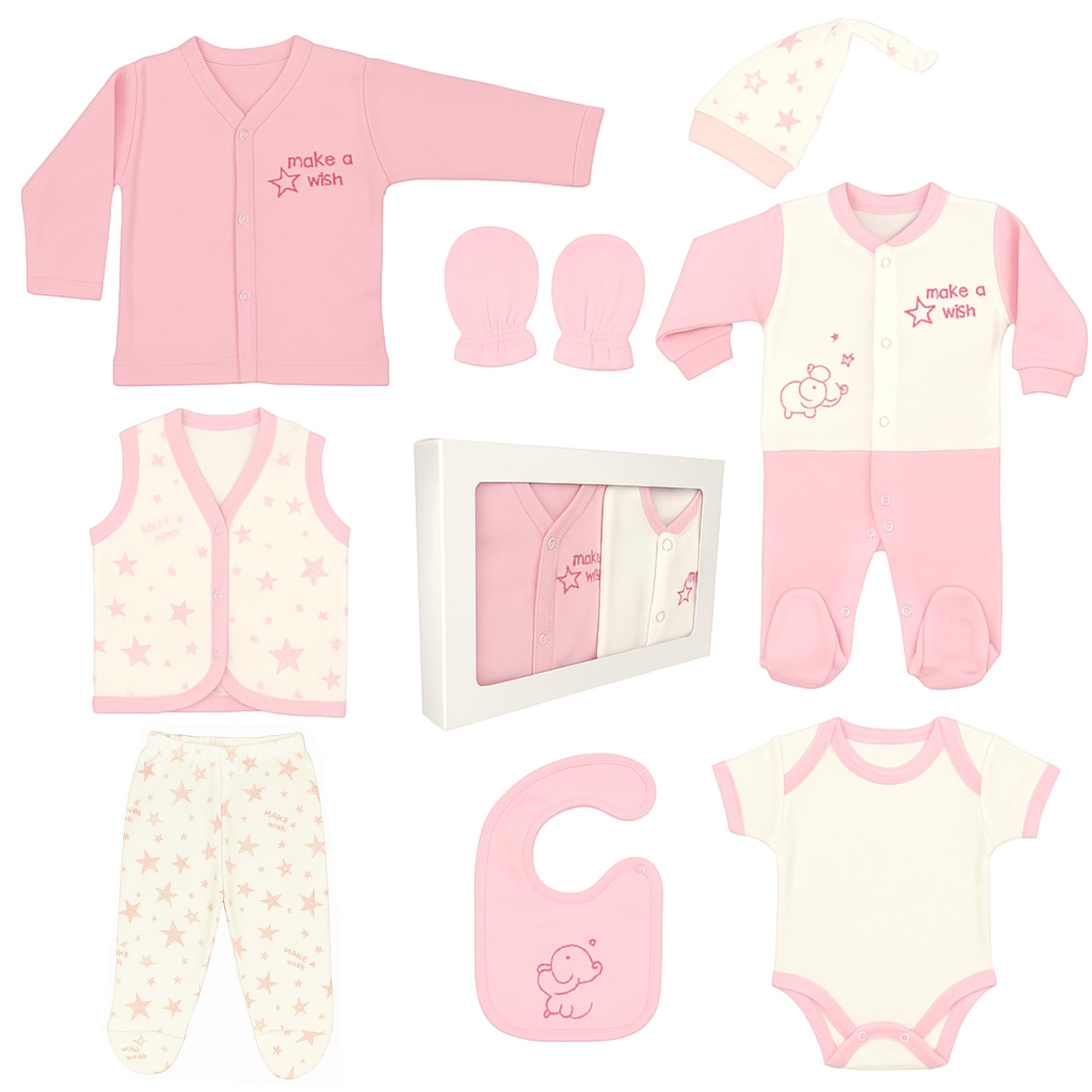 Blue Eyes Newborn Baby Gift Set, 100% Natural Cotton, First Equipment, Girls' Clothing Gift Set, Baby Equipment for Babies, 0-4 Months, 8 Pieces (Star Pink)