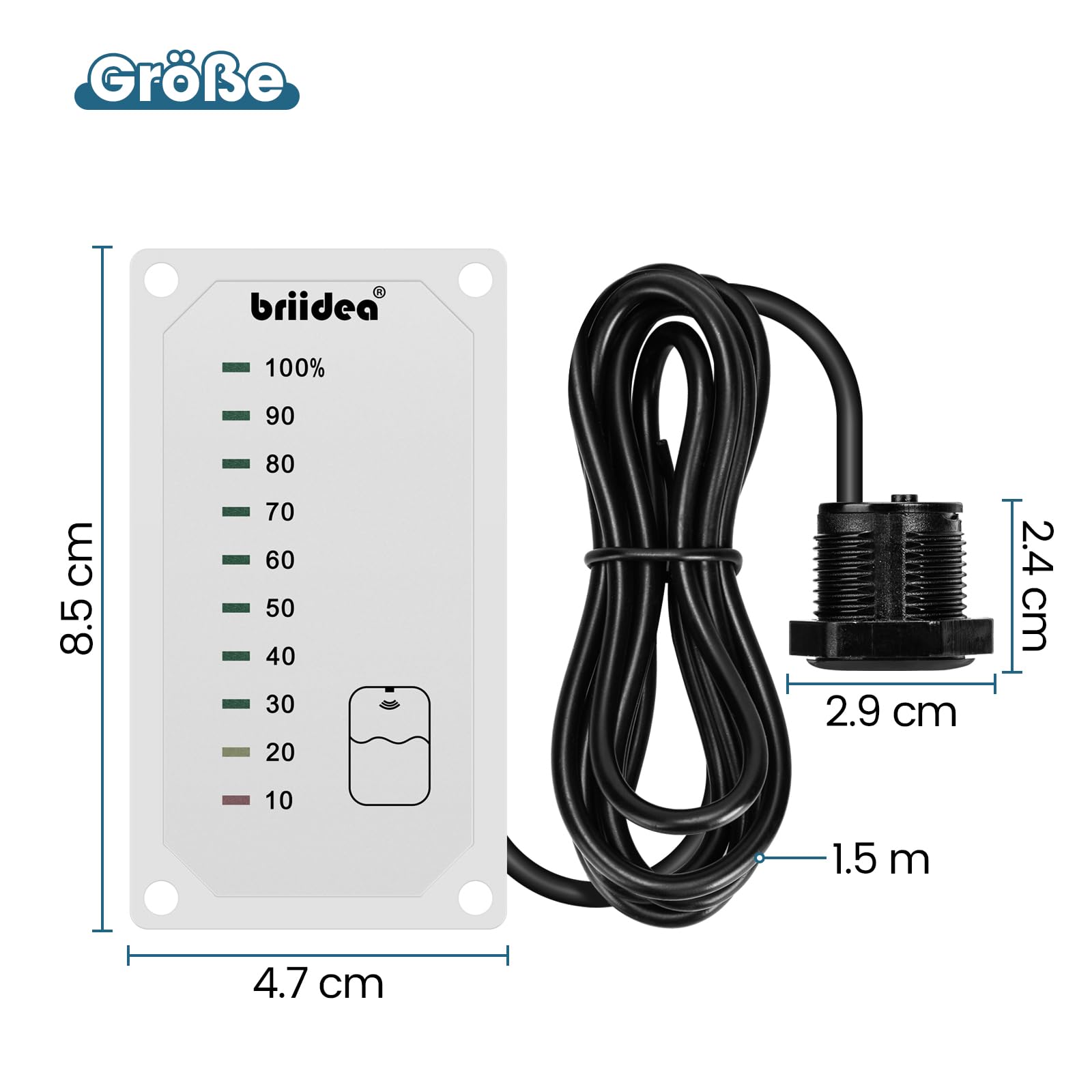 briidea HRWL-01W Wskaźnik poziomu zbiornika na świeżą wodę, ze wskaźnikiem LED, zasilany zasilaczem 7-32 V DC DC, bardzo dobrze nadaje się do samochodów kempingowych, przyczep kempingowych, biały