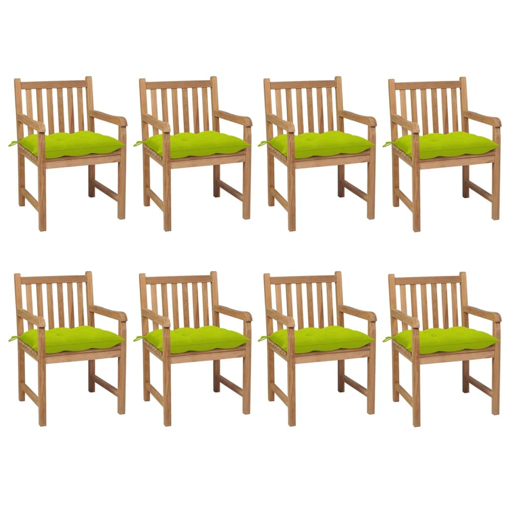 Sedie da giardino in teak, 8 pezzi, con cuscino, verde chiaro