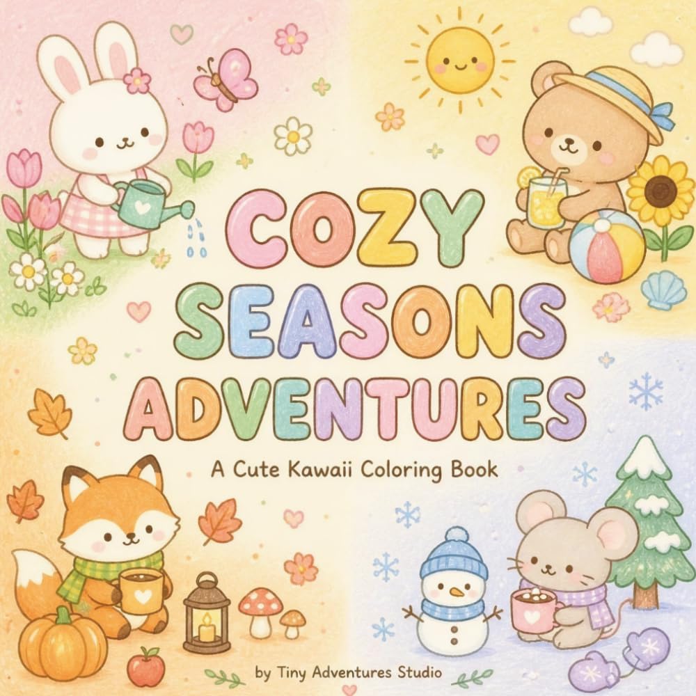 Cozy Seasons Adventures: A Cute Kawaii Coloring Book for Kids & Cozy Coloring Lovers