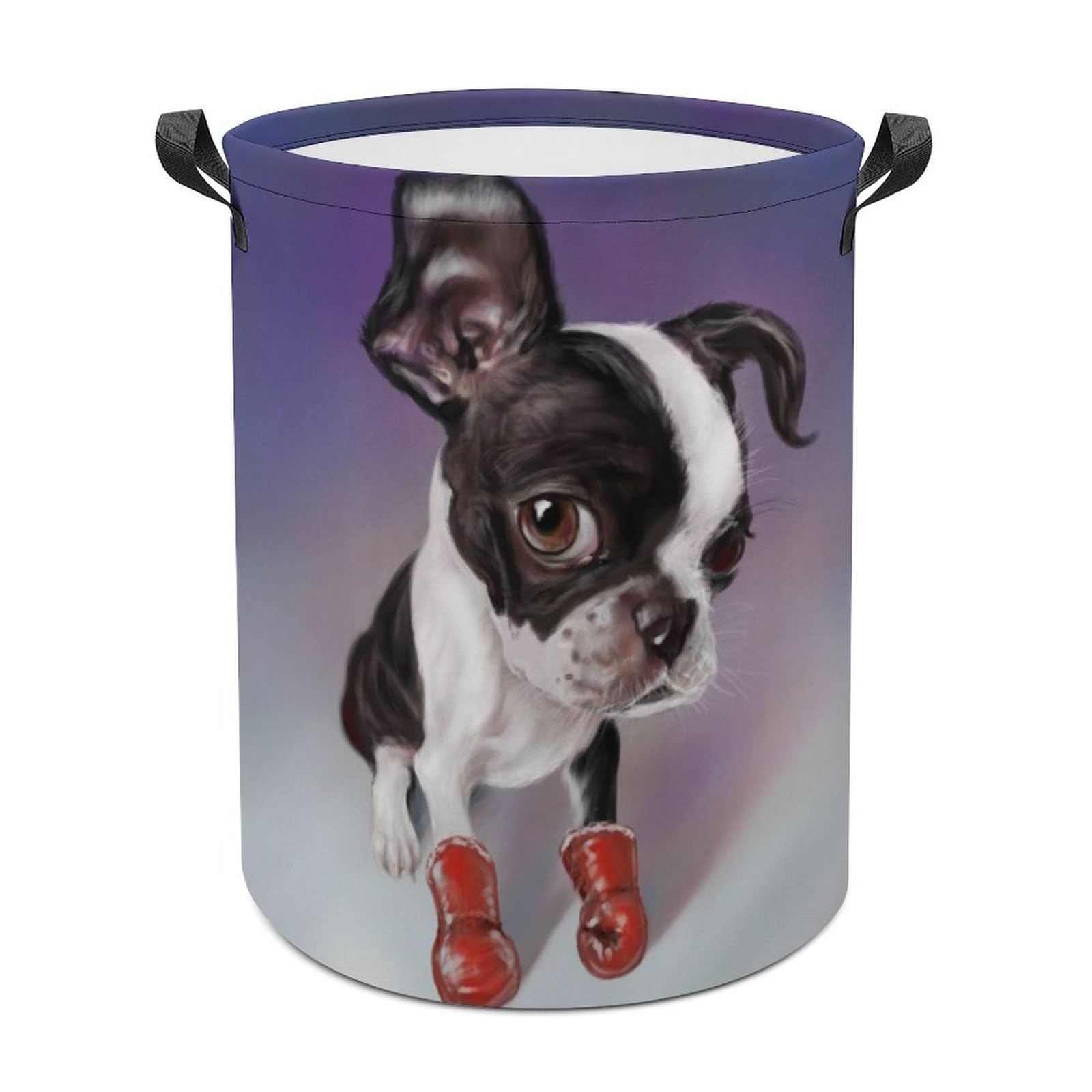 MHYRAC Laundry Hamper, Boxing Boston Terrier Laundry Basket, Washing Basket with Handle