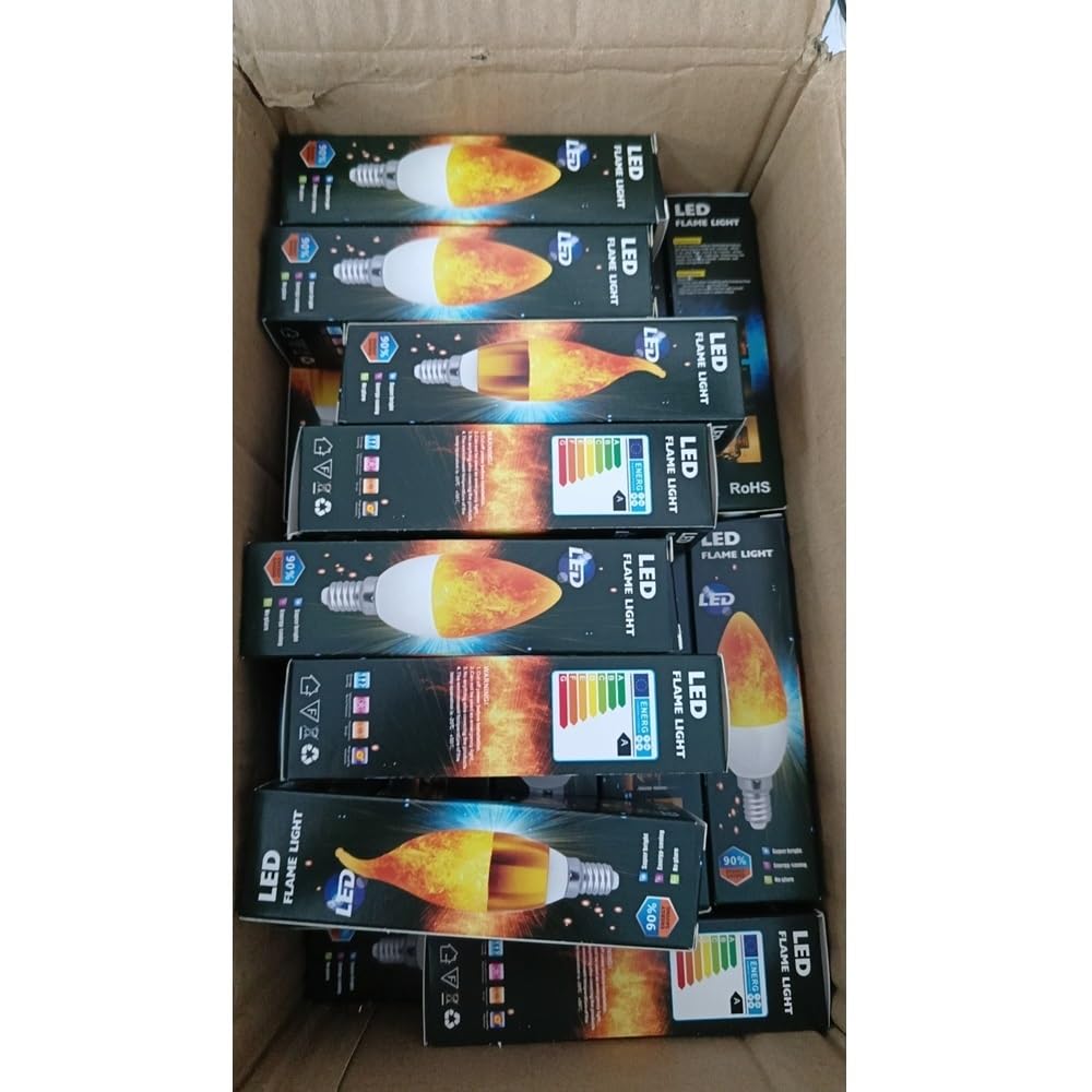 RZL Illuminazione, Confezione da 10, Lampade LED a Fiamma Dinamica AC85-265V E27/E14 3W Effetto Fiamma a Luce di Candela Decorazione Creativa Lampadina(E14 Tail)