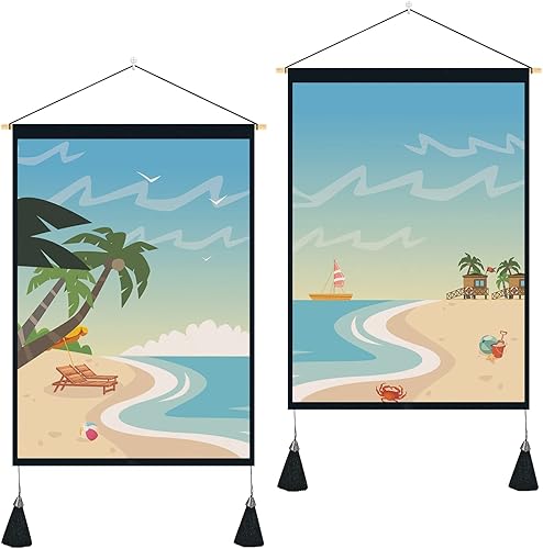 Color Duty Tapiz de playa con diseño de palmera, diseño de olas azules y océanos, para colgar en la pared (13.8 x 19.7 pulgadas)