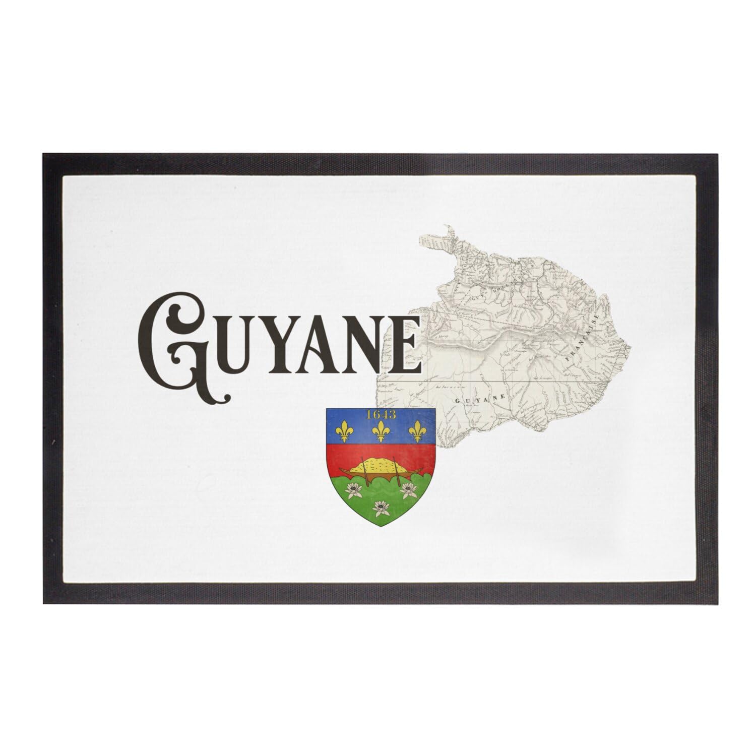 Tapis Paillasson Blanc Guyane 973 Cayenne carte ancienne rare de taille 75x50cm