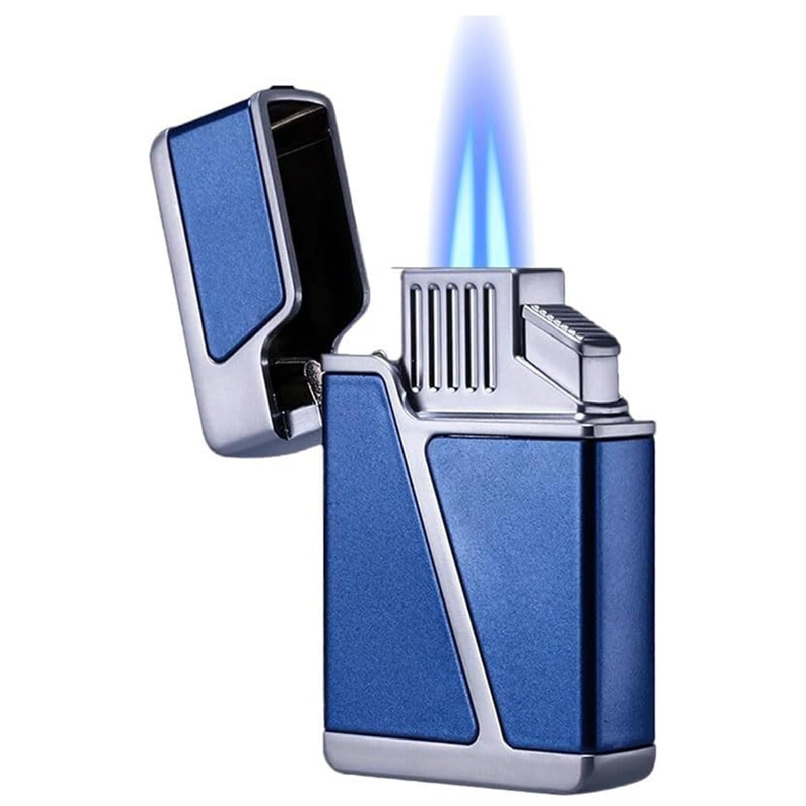Encendedor de metal, resistente al viento, doble llama, tamaño de llama ajustable, recargable y reutilizable, ideal para barbacoa, velas, actividades al aire libre, camping