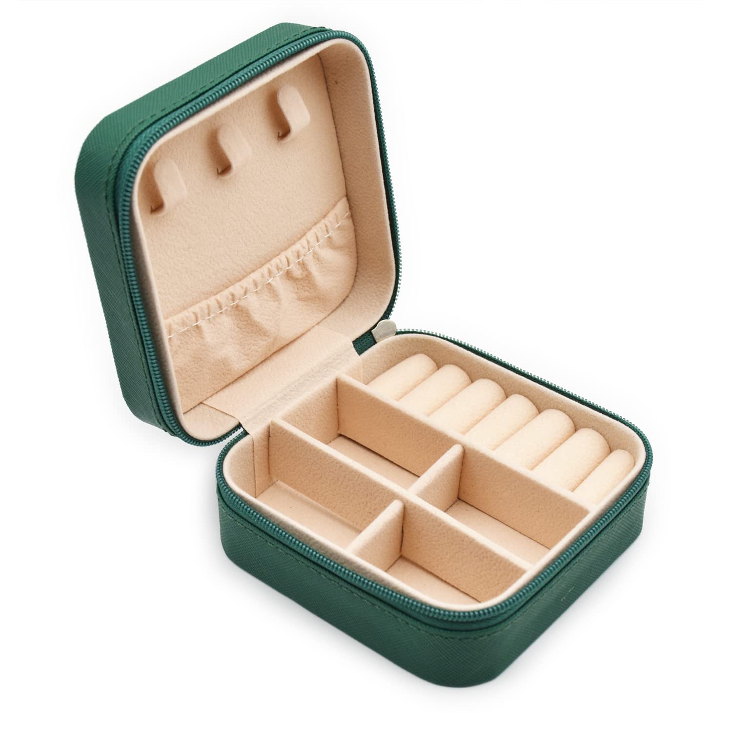 MODENGKONGJIAN Mini Jewelry Travel Case, PU Leather Travel Jewelry Organizer Box, Small Portable Portable Jewellery Storage Holder for Womens Rings Earrings Necklaces Bracelets (Green)