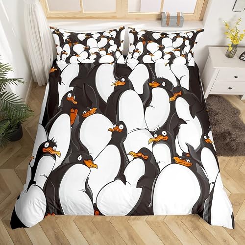 Pingouins Housse de Couette Intéressant Animaux Imprimer Parure de Lit 220x240cm C'est mignon Polar Animaux Motif Sets de Housse de Couette La nature Thème Parure Housse de Couette Fermeture éclair