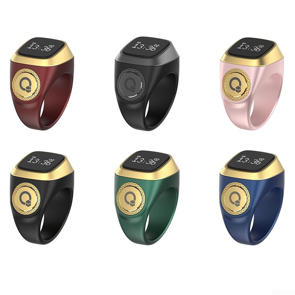Bague Zikr intelligente par IQibla - Bague compteur numérique étanche intelligente, avec 5 notifications d'heure de prière et alertes par vibration pour hommes et femmes avec 3 tailles (20