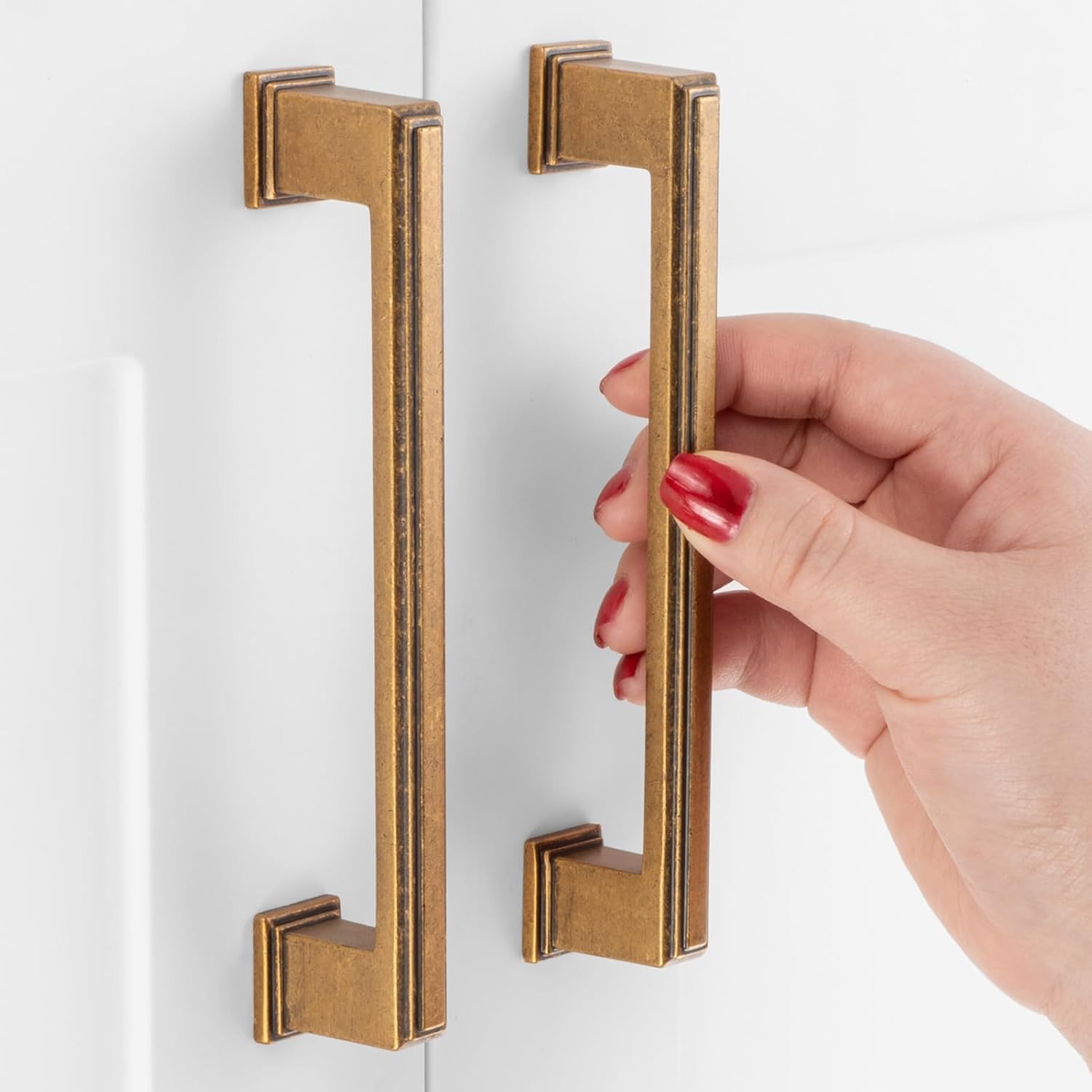 Antique Brass Cabinet Pulls, 5 Inch Hole Centers, Stepped Kitchen Cabinet Handles ZP2206 | Pack of 10, Solid Retro Hardware for Kitchen Door Drawer Dresser Bathroom Vanity Cupboard, 5" 5" Hole Centers-10Pcs Classic Antique Brass