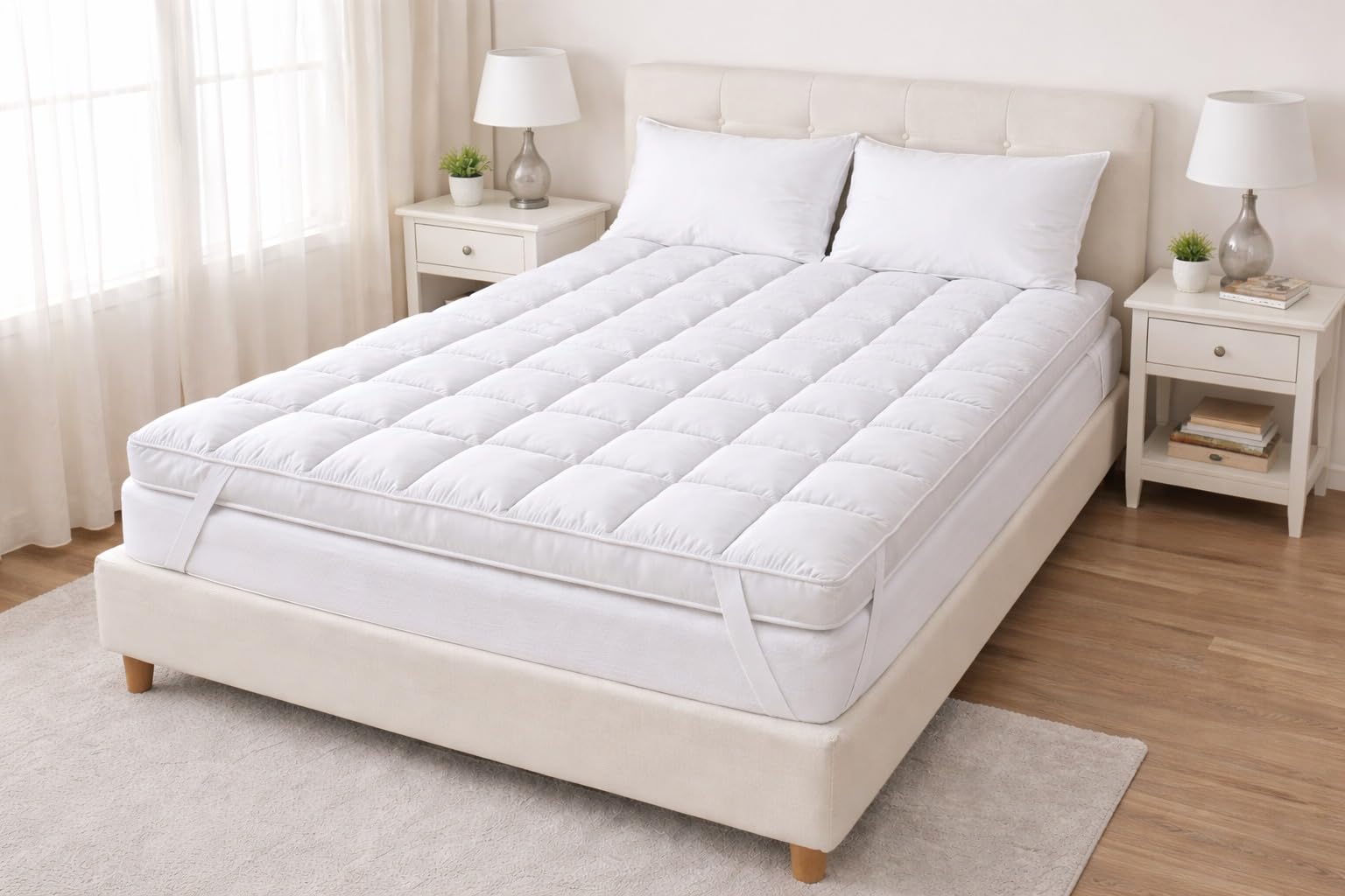 Jaipur Linen Mattress Topper, 3000 GSM, Quilted, Soft Microfiber, King Size, 183x198 cm, White Mattress Pad-image-45